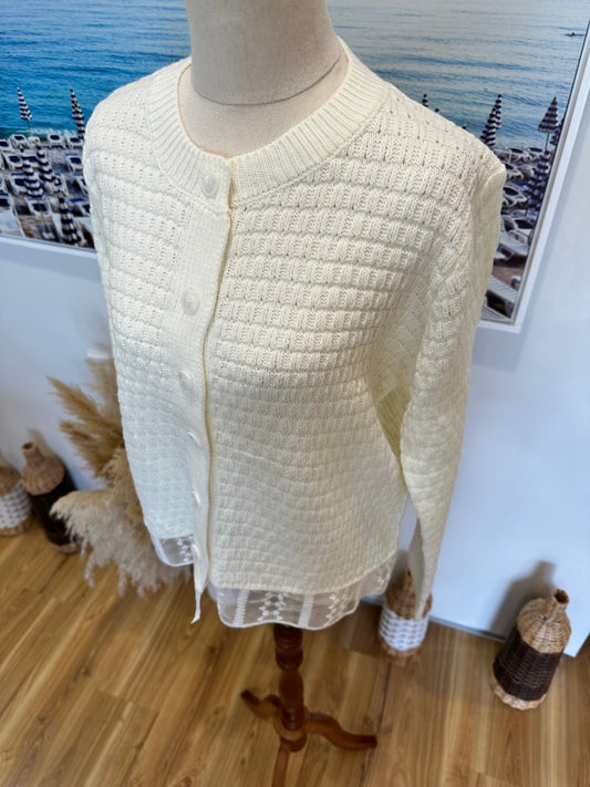 Cream w Lace Cardigan - Size Large