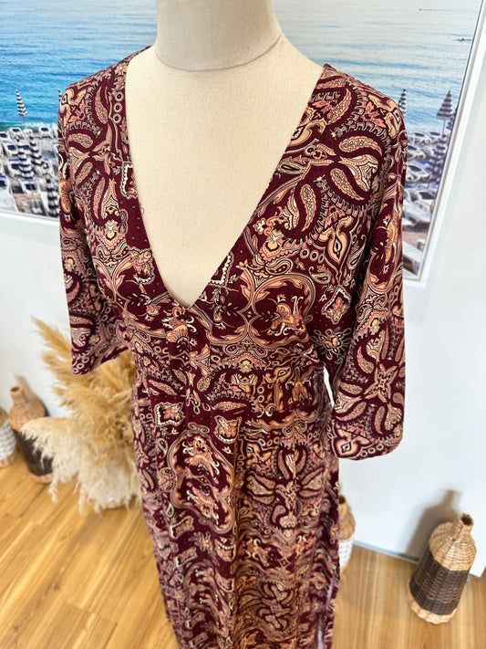 Tree of Life - Bohemian Dress - Small - Burgundy