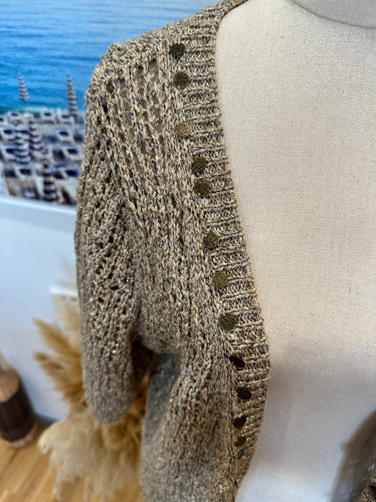 Per Una - Crochet Inspired Bohemian Cardigan - Size 16 - Beige + Gold