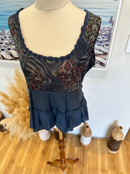 Marilyn Seyb - Cropped Sleeveless Top - Size 10 - Navy