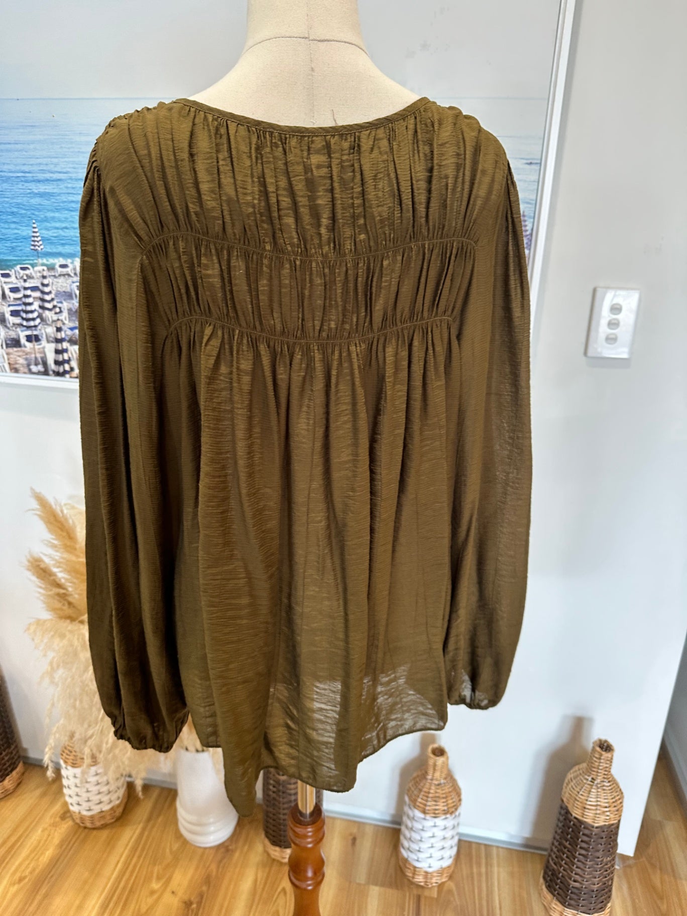Olive Green Blouse - Size Medium