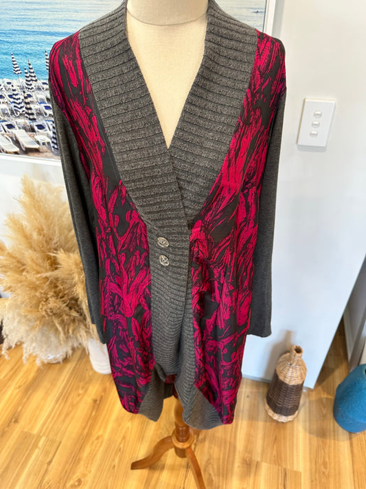 Mosaic - Made in New Zealand - Cardigan - Medium - Grey and Pink