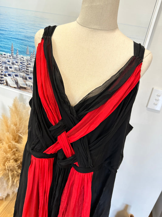 Sans Peur - Silk Blend Dress - Size 22 - Black and Red