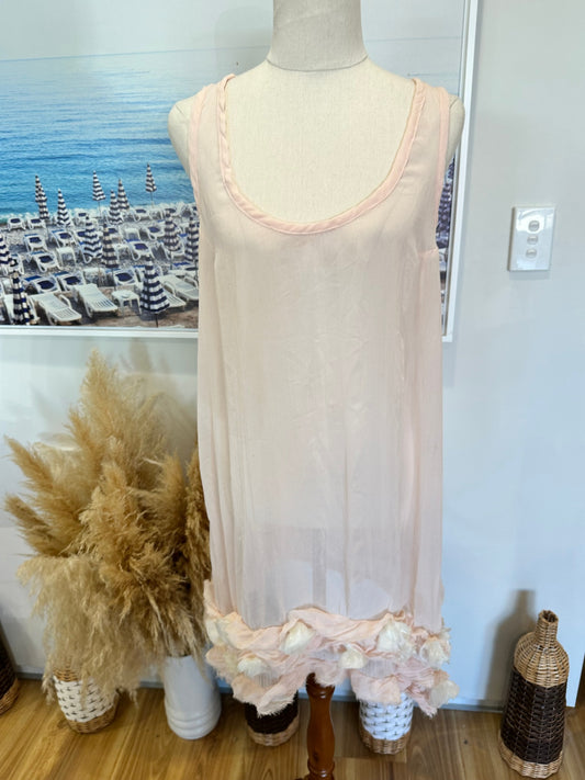 Pink Dress w Cream Rosettes - Approx Medium