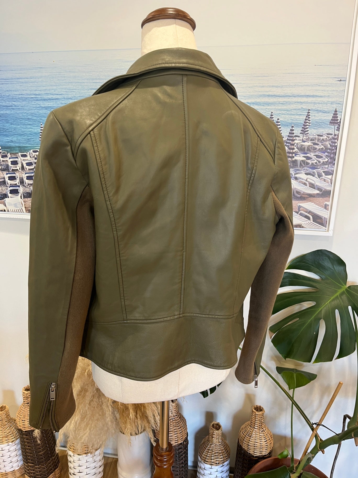 Emerge Olive Green Leather Jacket Size 12