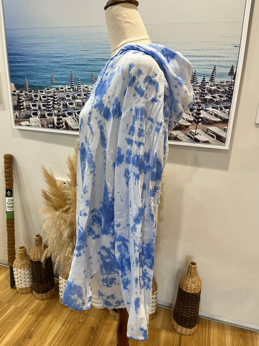 Hooded Top Long-sleeve White and Blue XXL