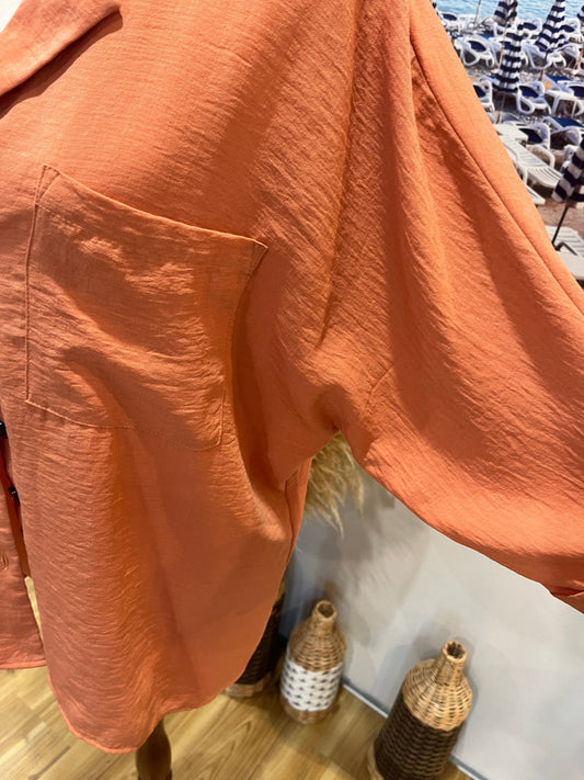 Elegant Orange Button-Up Shirt – Soft & Stylish