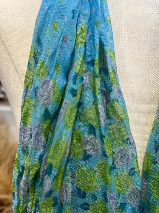 Shawl Blue/Green with Floral Pattern