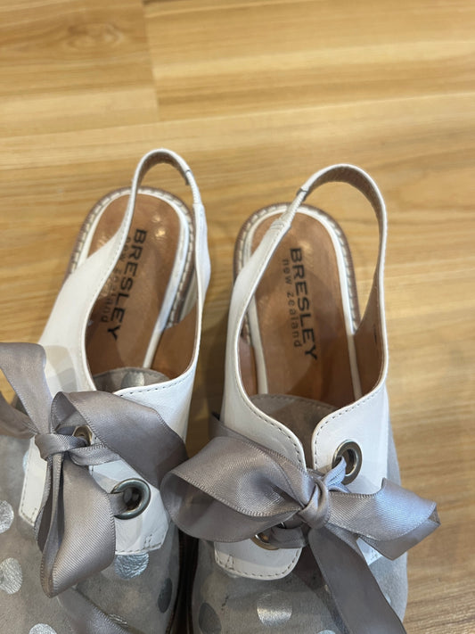 Bresley White/Grey Dot Platform Shoes | Ribbon Bow Details | EU 38