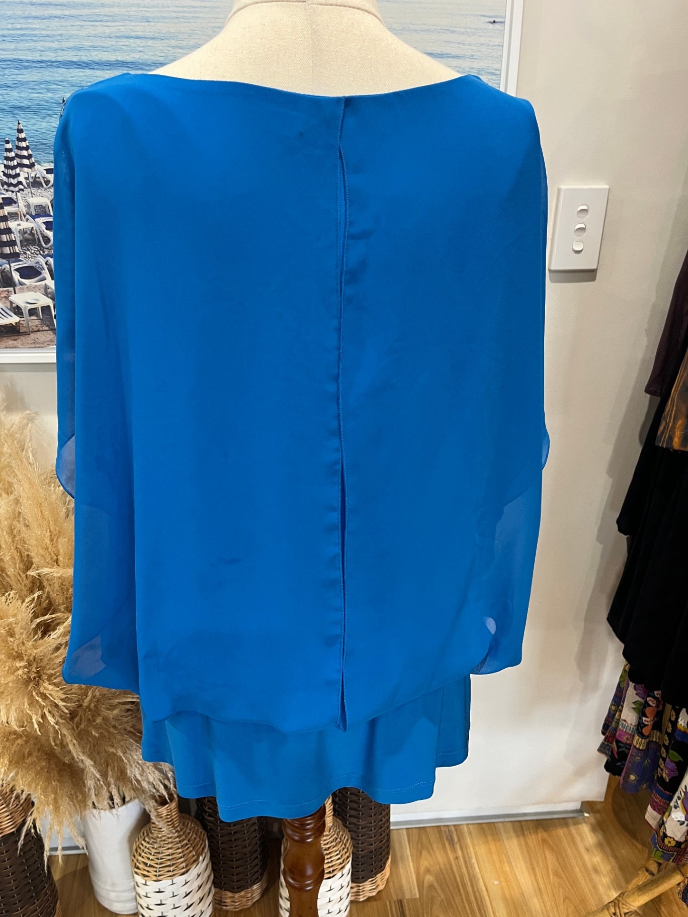 Liz Jordan Blue Batwing Top Size Large