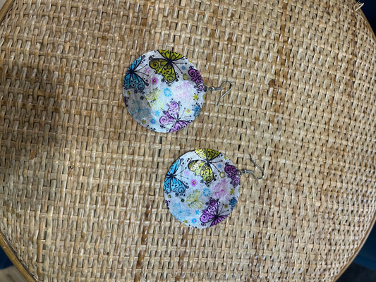 Round Earrings with Colorful Butterflies