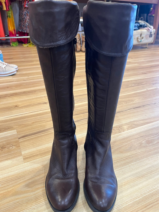 Freeflex by Jane Shilton Brown Leather Knee-High Boots with Fold-Over Cuff, Size 39