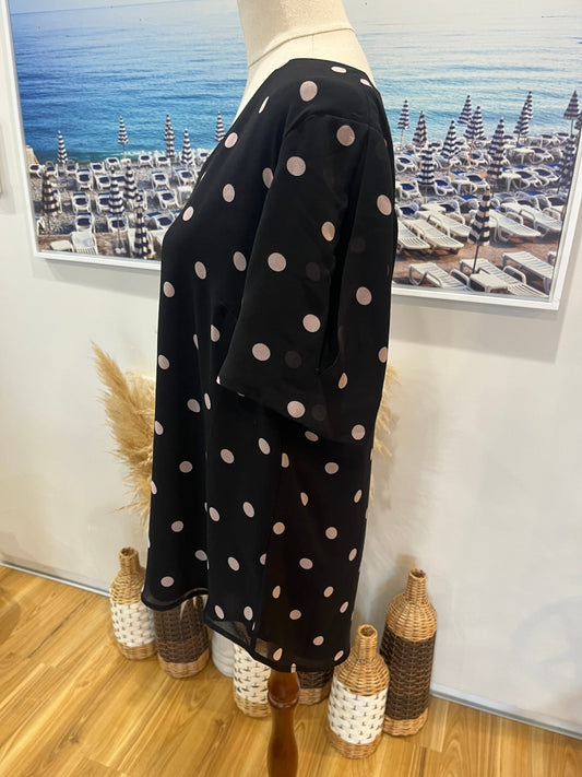 JACQUIE Top Black with Pink Polka Dots Size 12