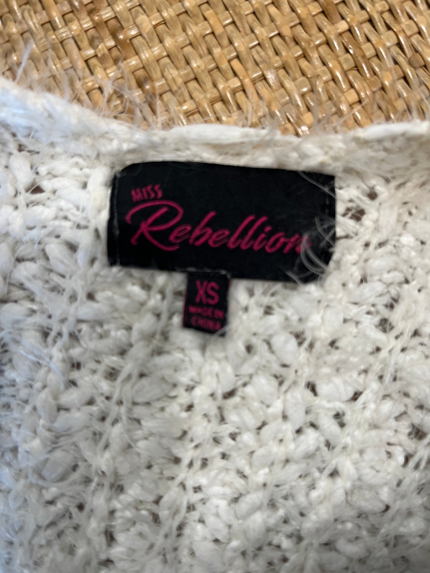 Miss Rebellion White Fluffy V-neck Jersey Size XS