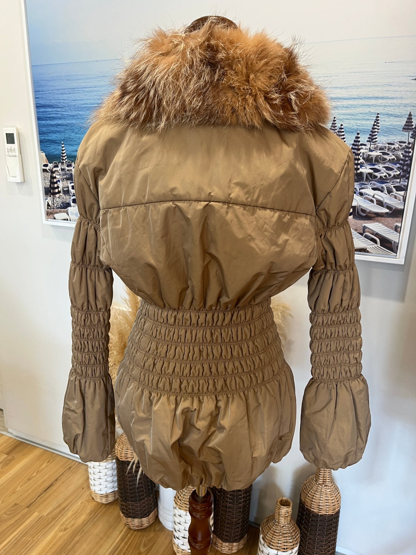 Made in Italy Jacket Faux Fur Trim Light Brown