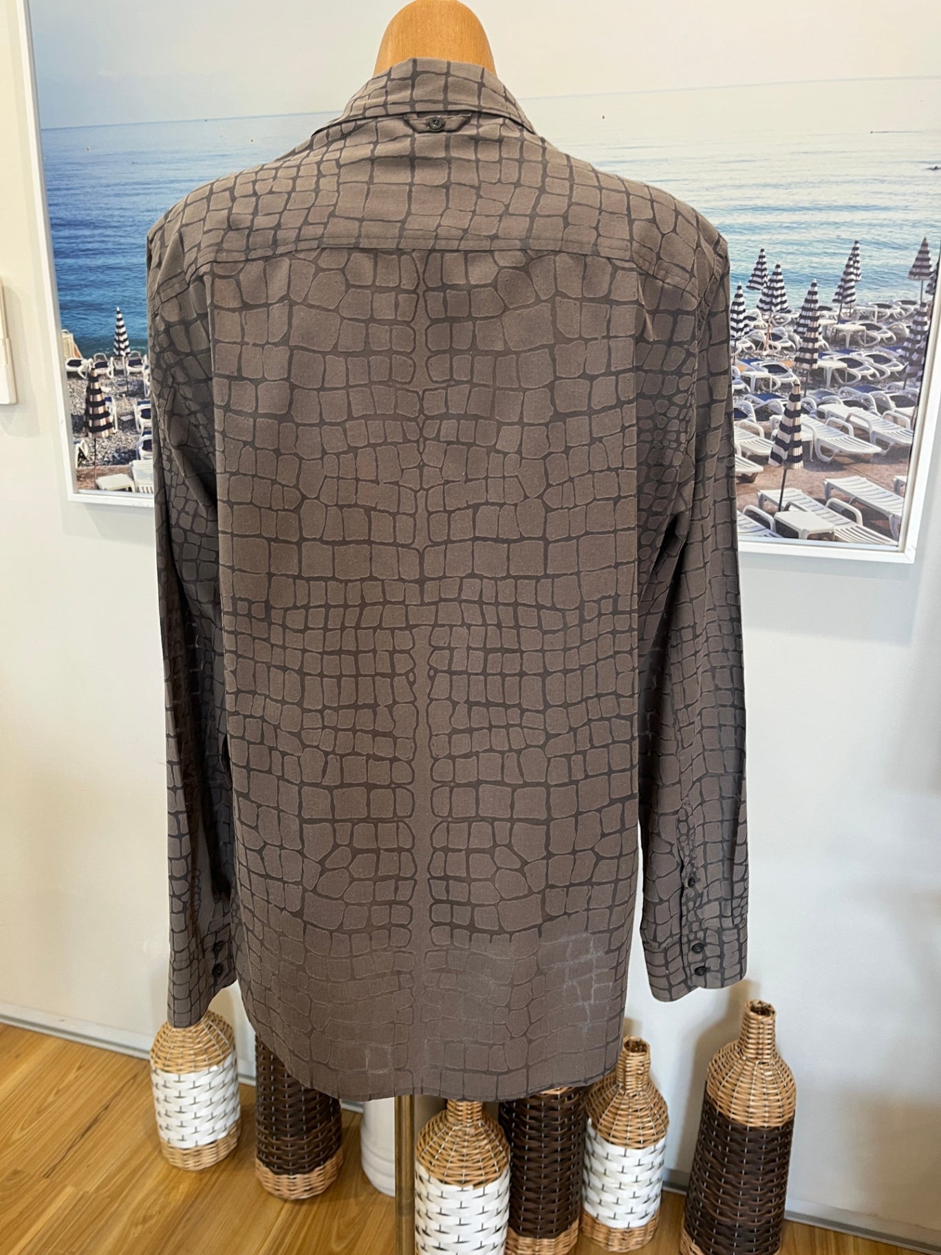 Armani Exchange Lightweight Shirt | Grey Alligator Print | Slim Fit | Medium