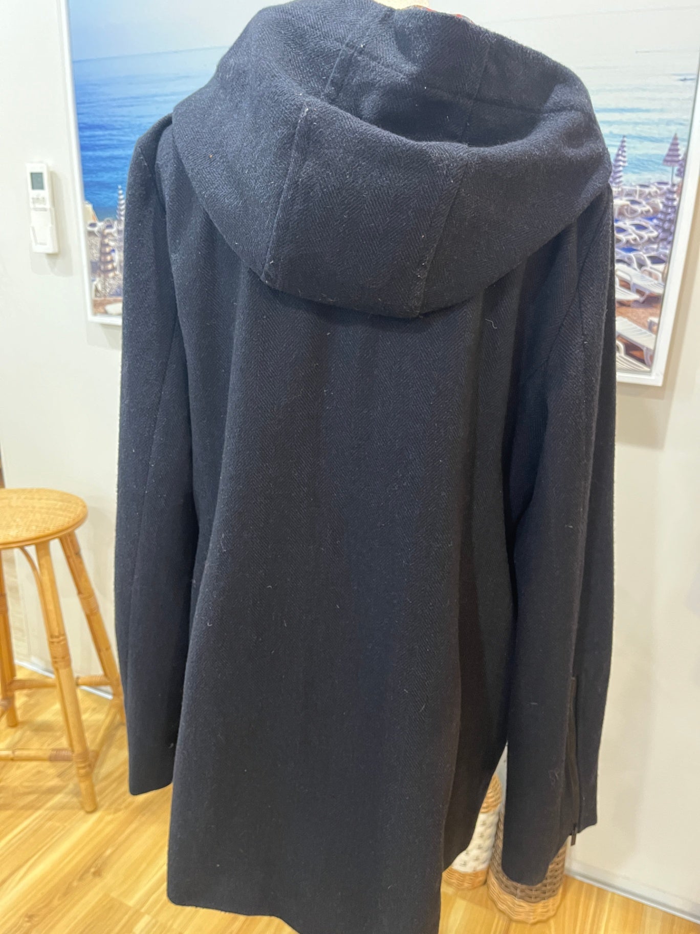 Max Hooded Wool Blend Winter Jacket | Dark Blue | Fully Lined | Size 18