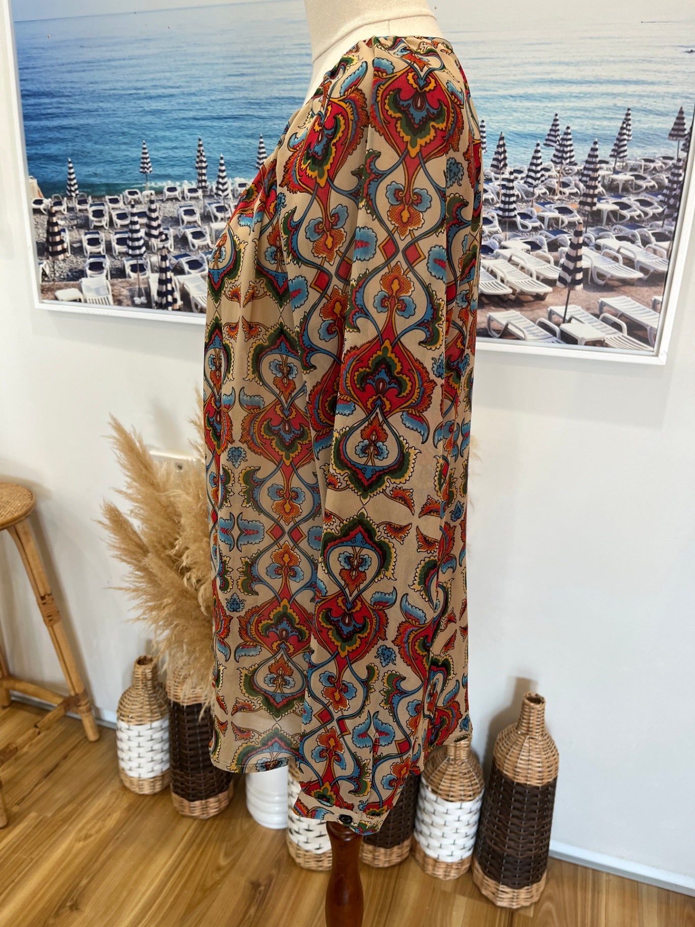 Atmosphere Studio Paisley Blouse Size 10 | Beige Flowy Boho Top