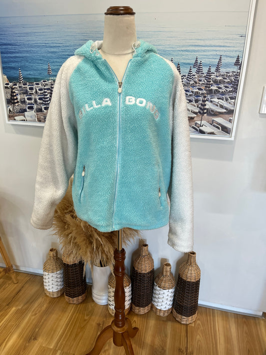 Billabong Fleece Winter Jacket – Turquoise & White | Size 12 | Thick Warm Outerwear