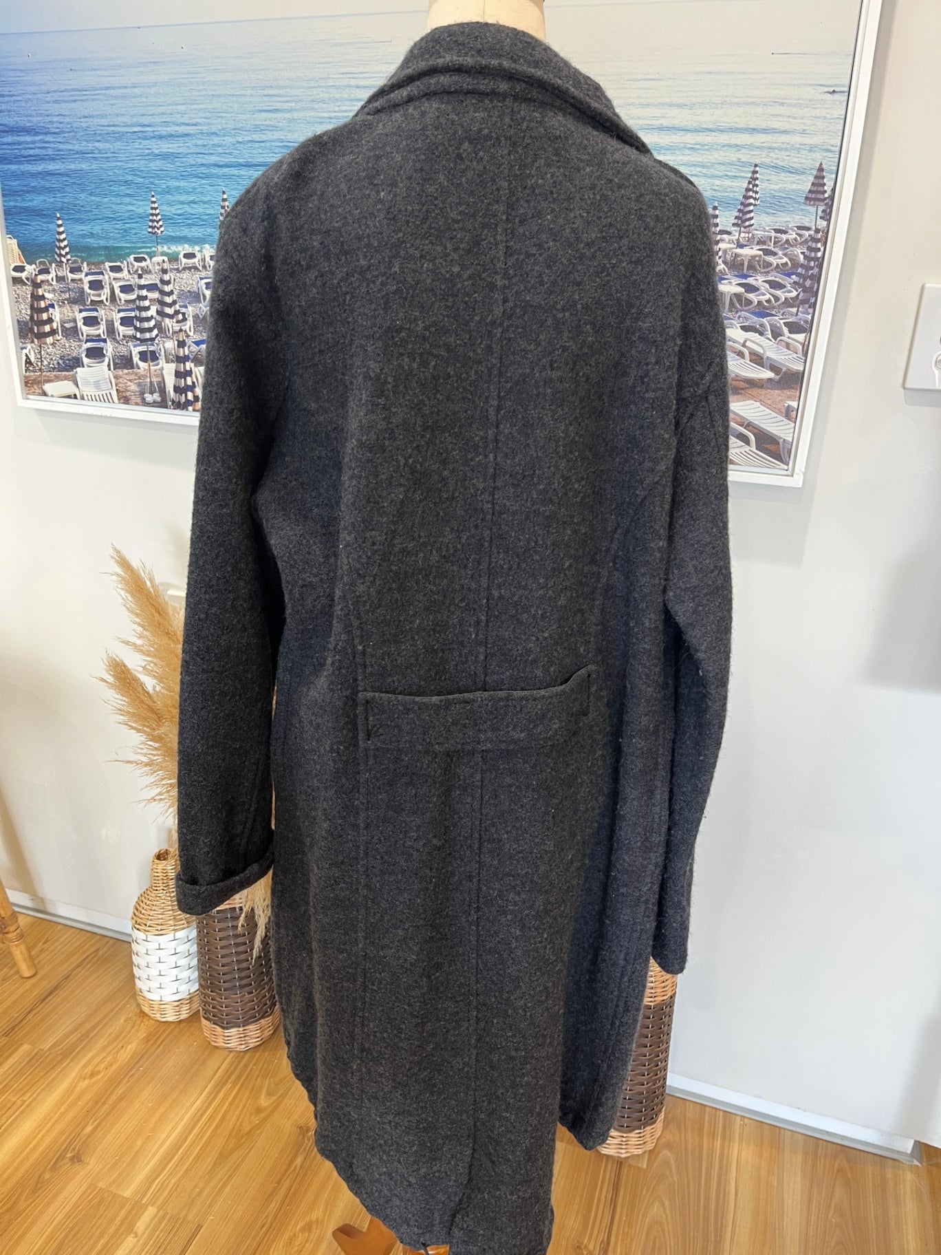 FAULT - HOLES @back - Concept 100% Boiled Wool Longline Coat – Grey | Size XL