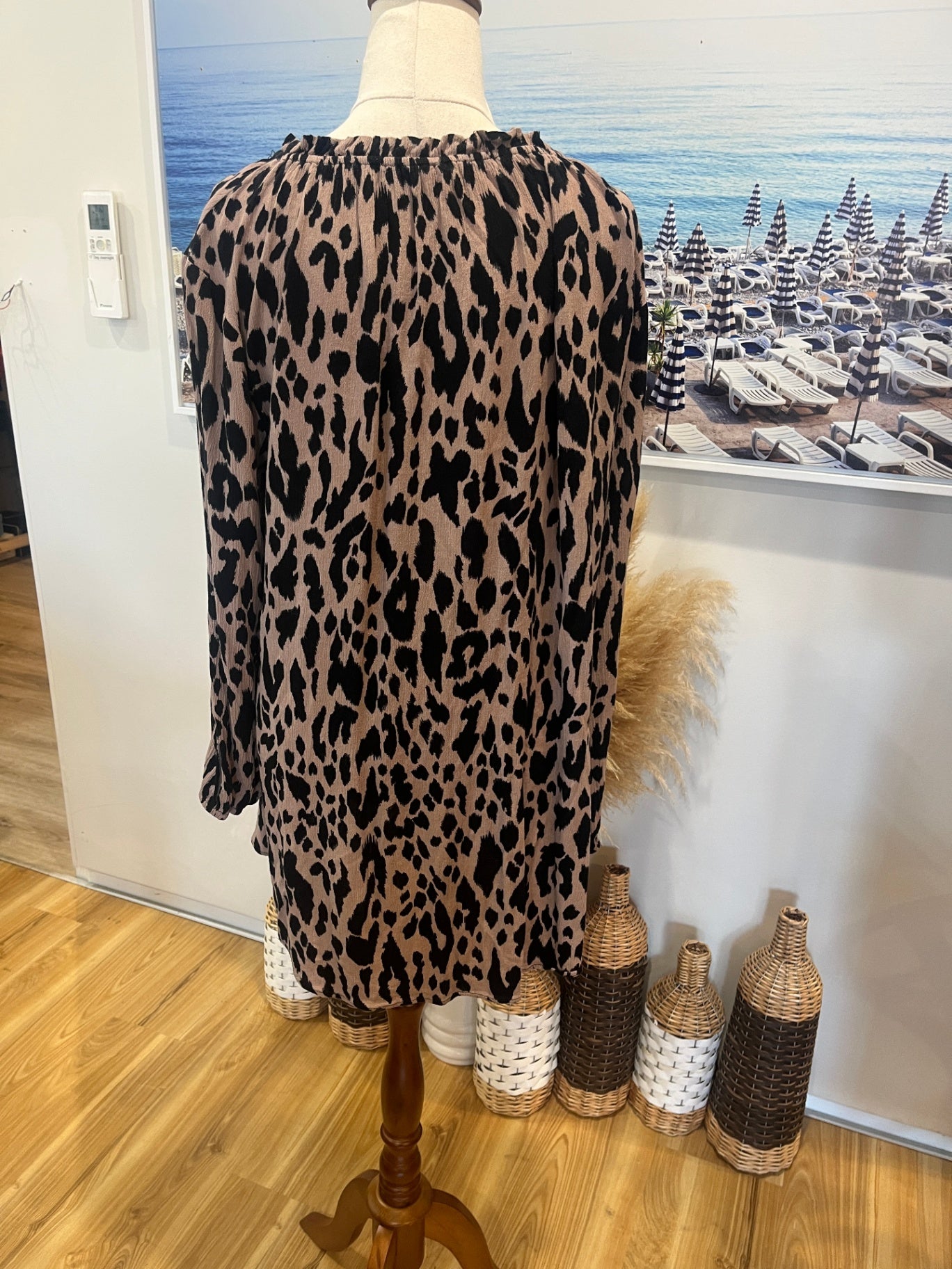 Boho Australia Black & Dusty Pink Animal Print Blouse | Size Large