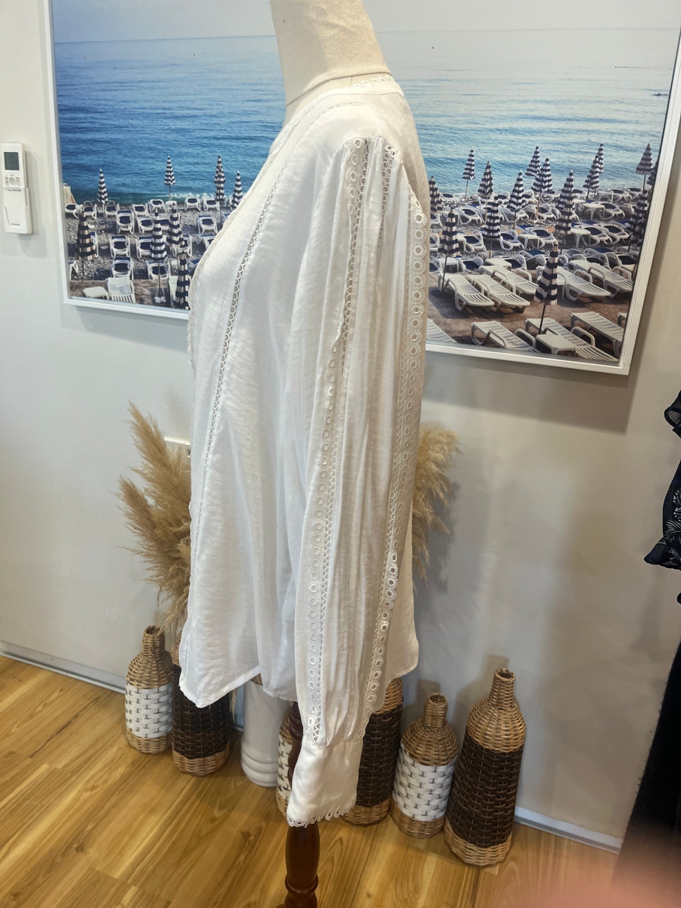 Whistle White Broderie Blouse | Size 12 | Embroidered Front & Sleeve Detail