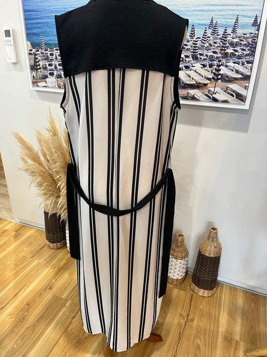 Zambelli Longline Collared Vest Dress, Tie Belt | Size 10