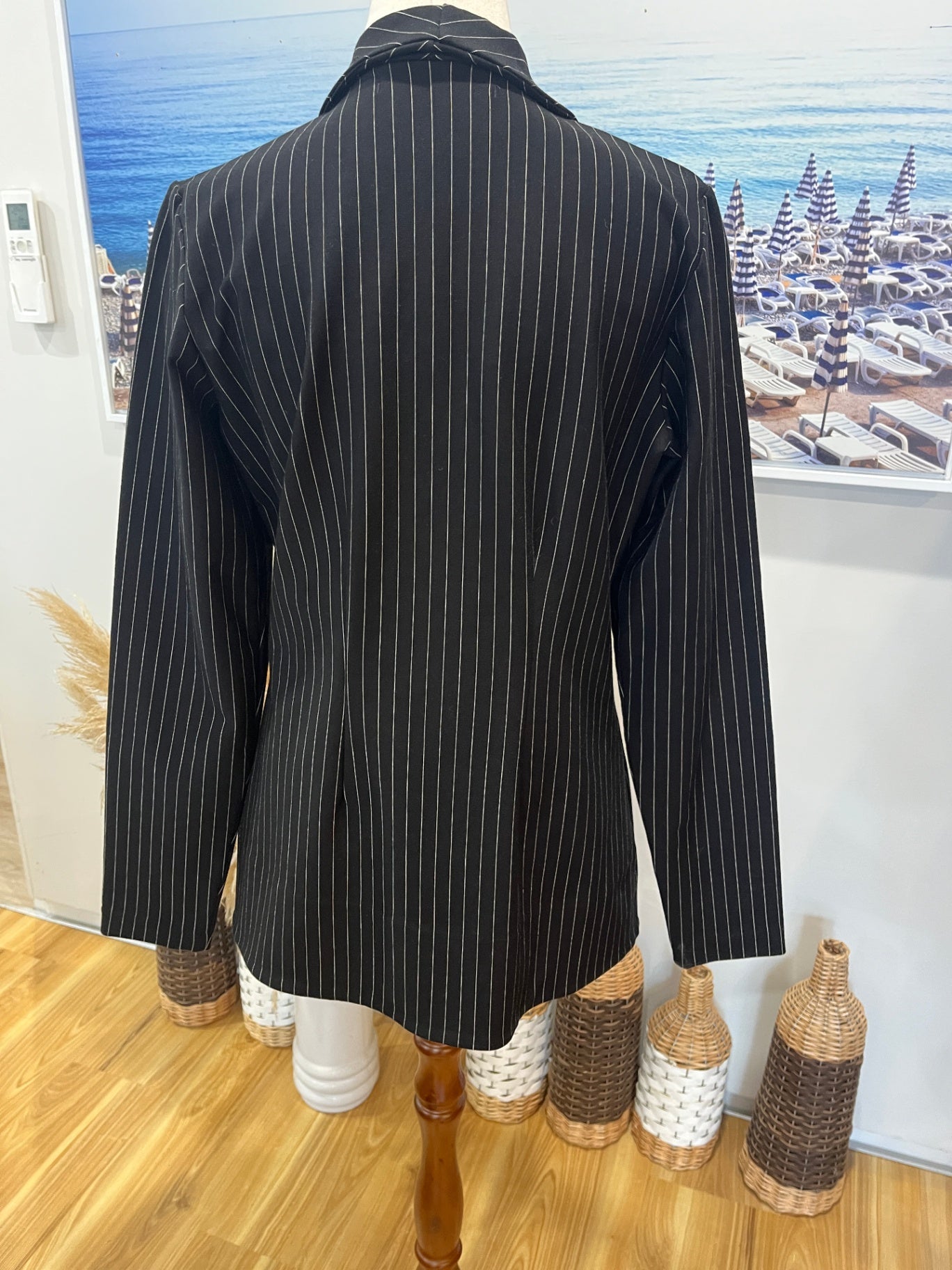 My Merino Black Blazer with White Pinstripes | NZ Made | Size 10