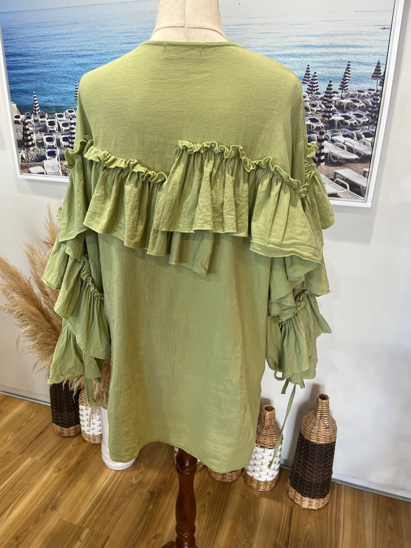 Belleito Pirate Style Top Lime Green Shirt Size L