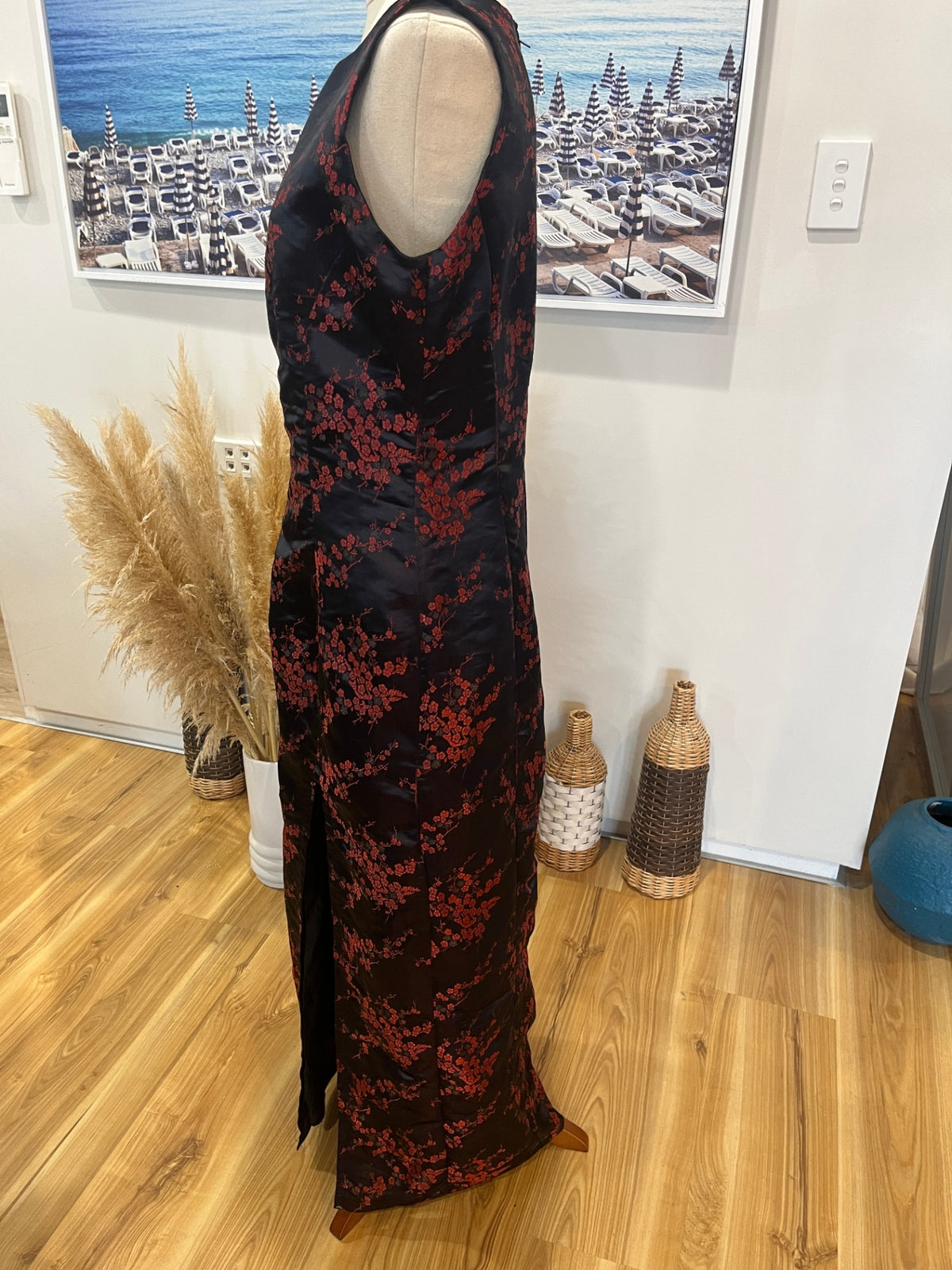 Vintage 90s-Inspired Black & Red Chinese Style Dress – S/M