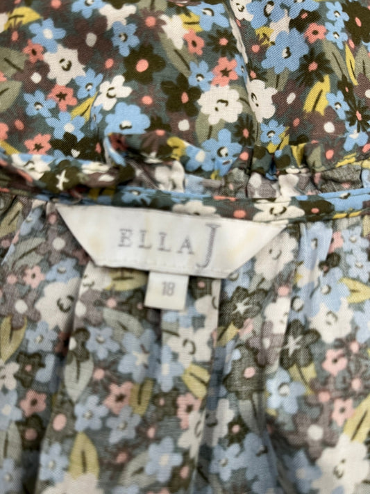 Ella J Green & Grey Floral Long Sleeve Top – Size 18
