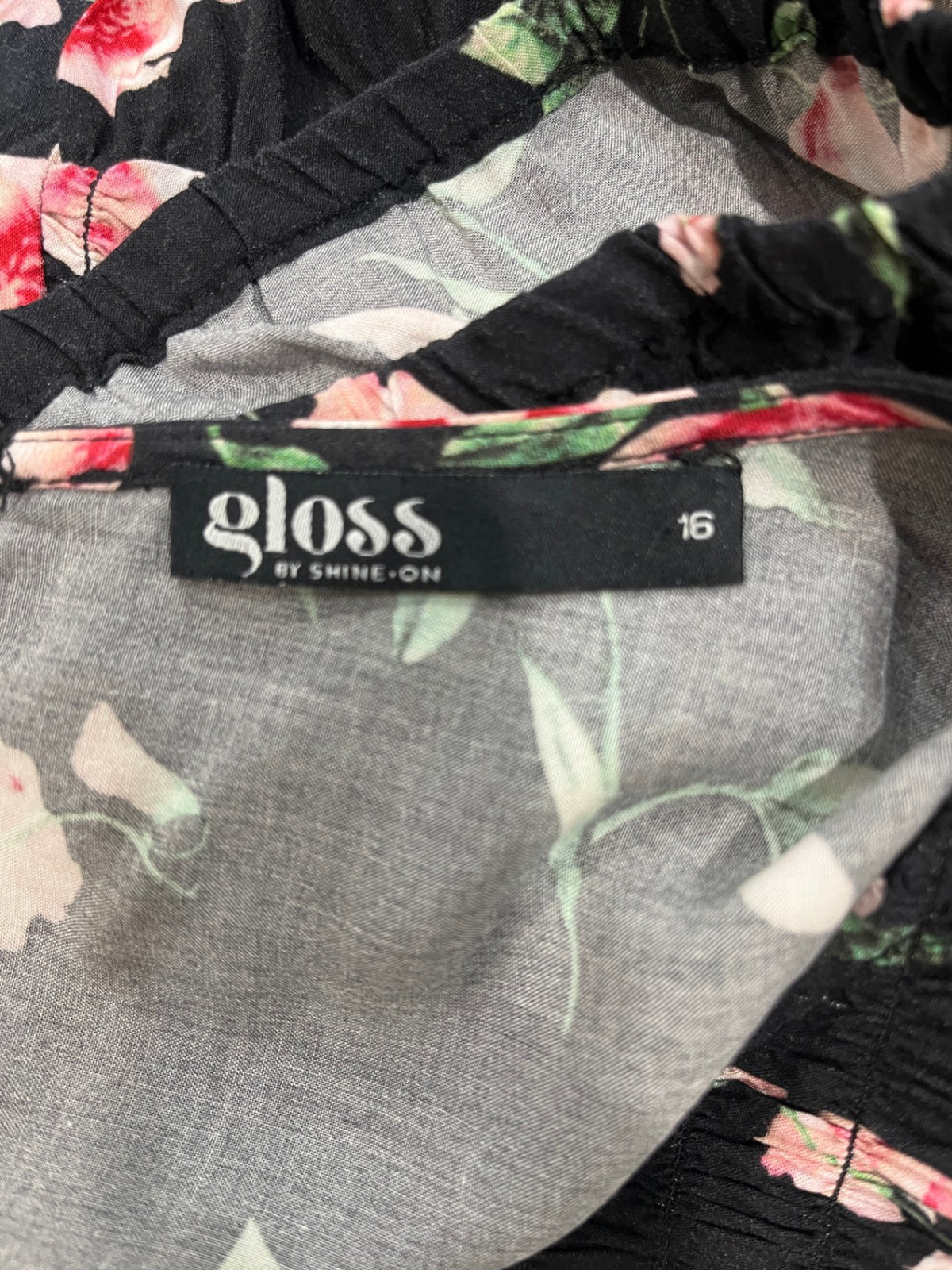 Gloss by Shine On Black Floral Dress – Sheer Front Detail | Size 16