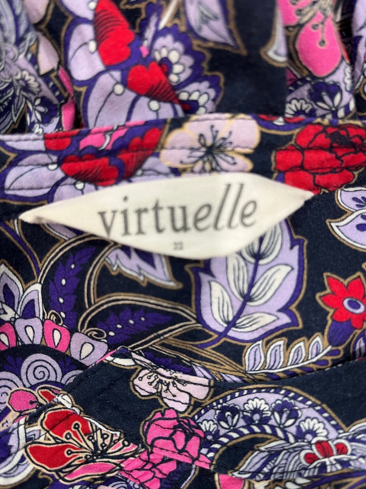 Virtuelle Pink & Purple Floral Dress – V-Neck, Long Sleeves | Size 22