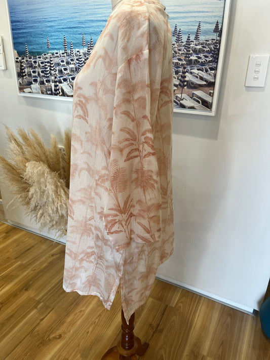 Redcurrent Bora Bora Kaftan BNWT – White Palm Print Beach Cover-Up | L/XL