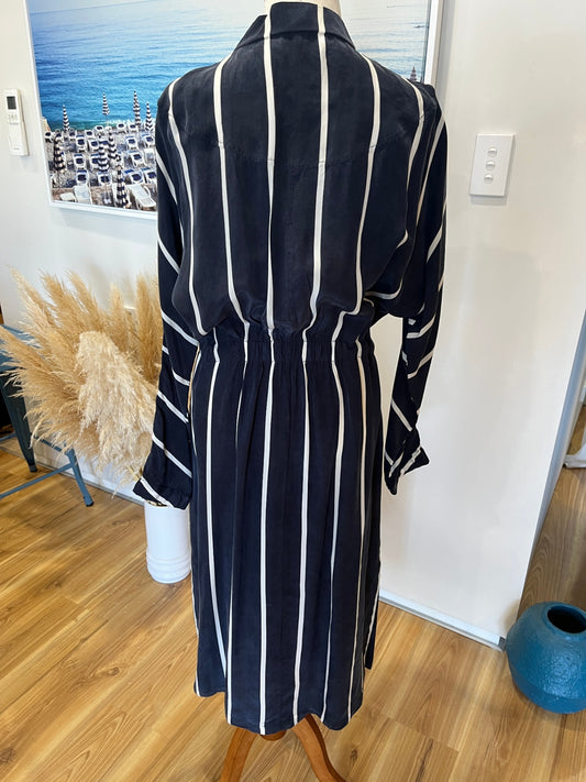 Country Road Navy Stripe Shirt Dress – Long Sleeve | Cream Stripe | Size 12