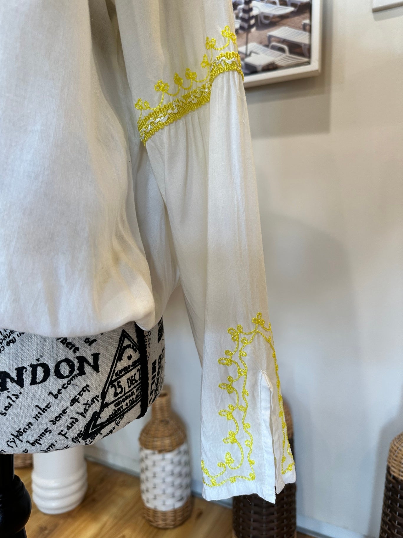 Tigerlily Blouse 10 White with yellow embroidery