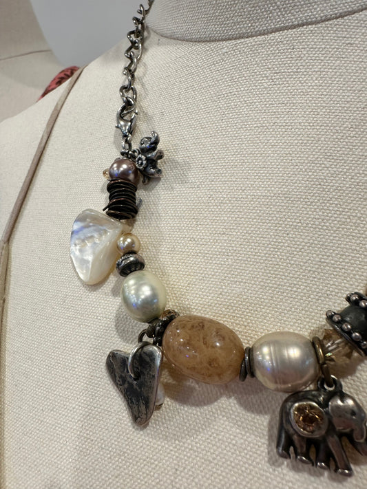 Vintage Charm Necklace - Includes elephants & shells