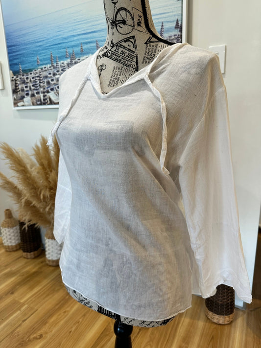 [SALE] Light summer weight cotton blouse - white