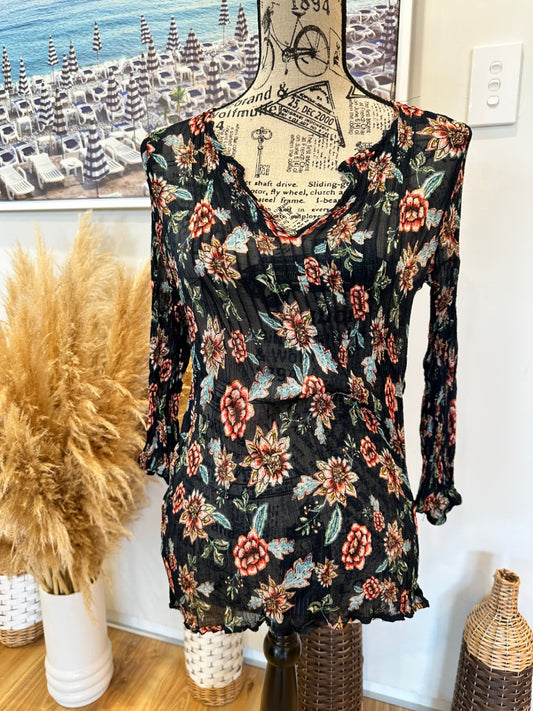 [SALE] Sussan - Top - Size 16 - Blue with floral print 