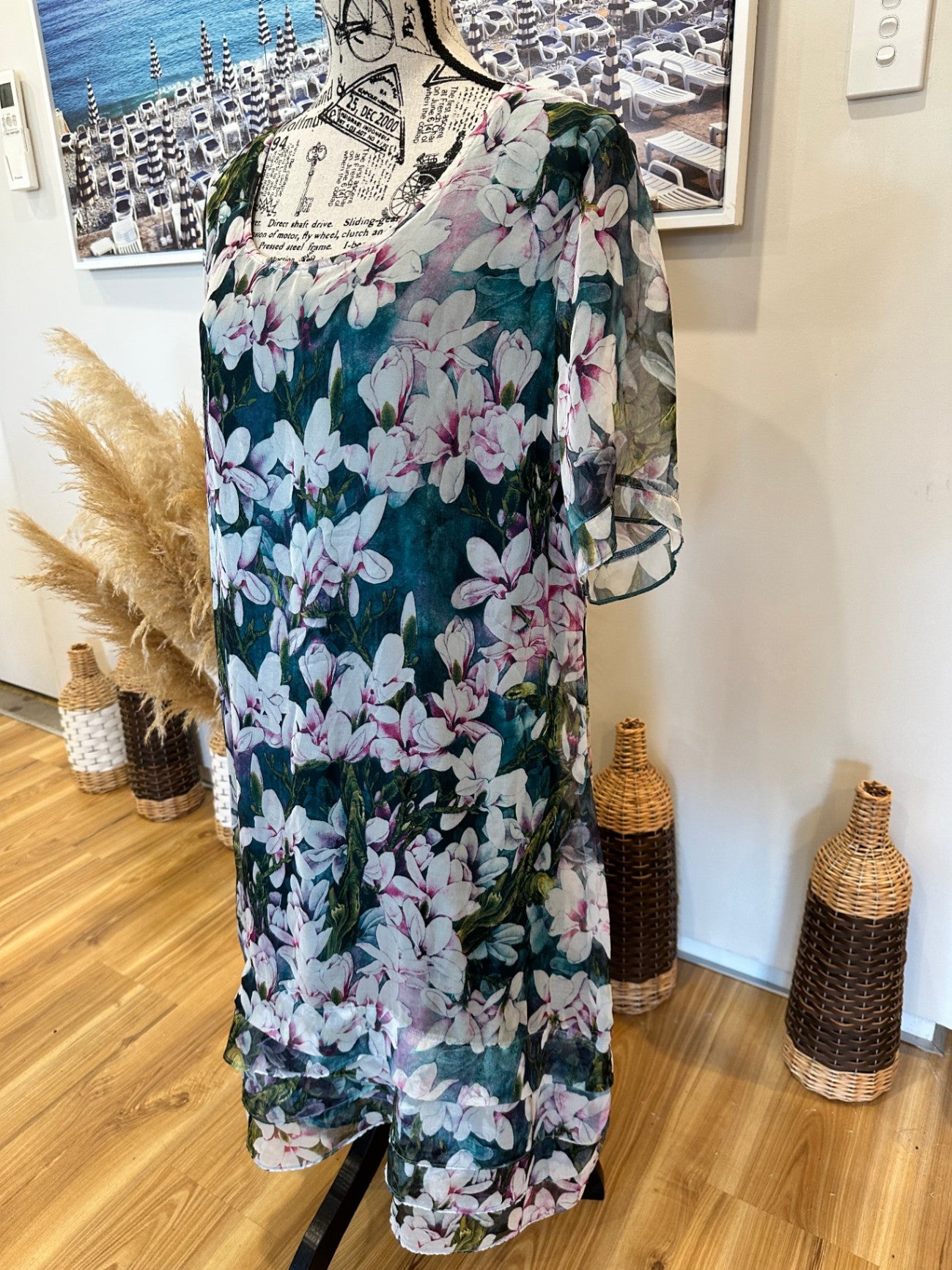 ReVue Dress and cardigan set 20 / 22 Multicolor (predominantly pink, white, and dark green)