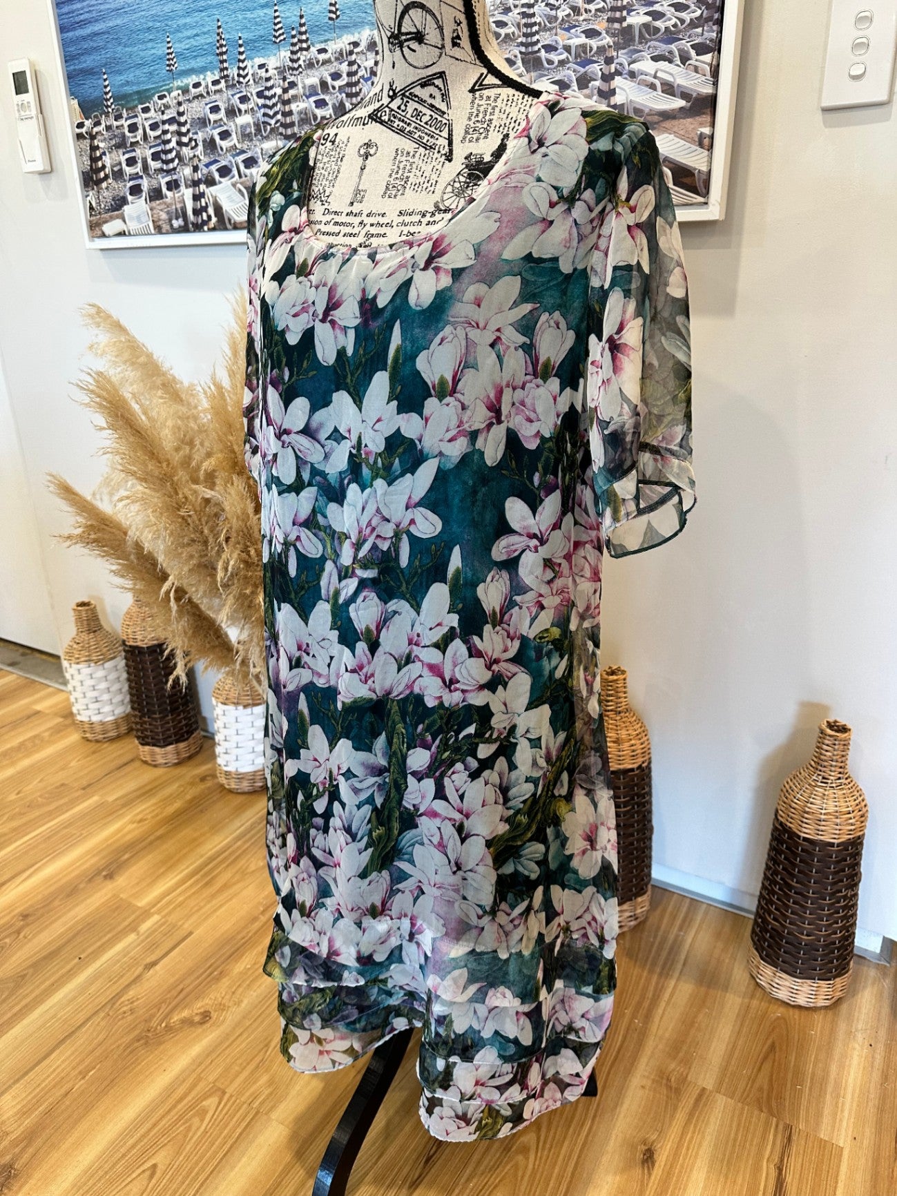 ReVue Dress and cardigan set 20 / 22 Multicolor (predominantly pink, white, and dark green)