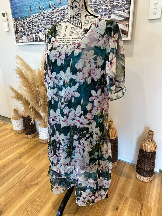 ReVue Dress and cardigan set 20 / 22 Multicolor (predominantly pink, white, and dark green)