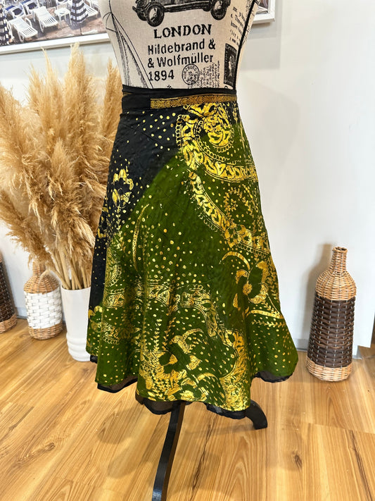 [SALE] Sari Skirt - Green, Black, and Gold