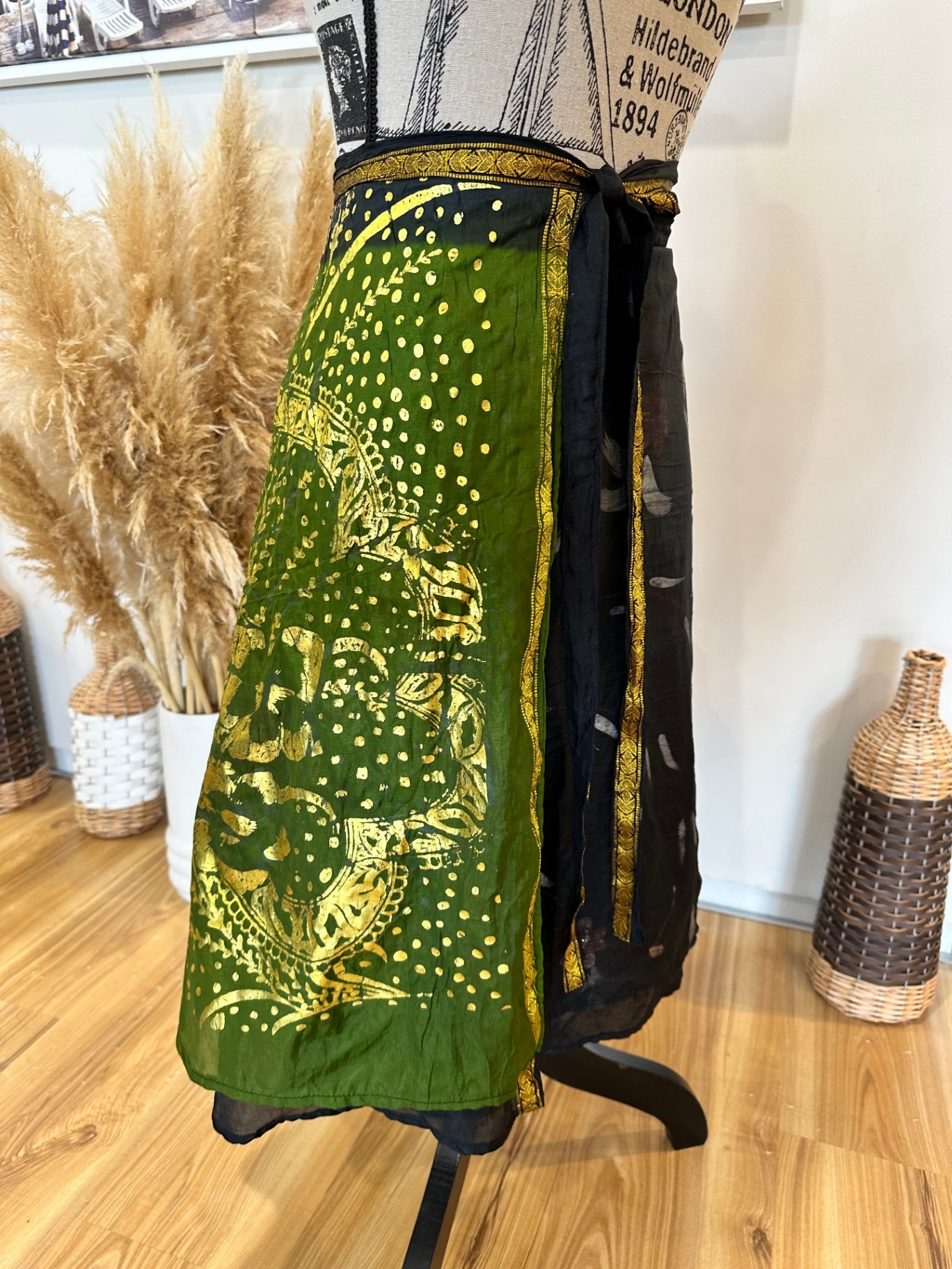 [SALE] Sari Skirt - Green, Black, and Gold