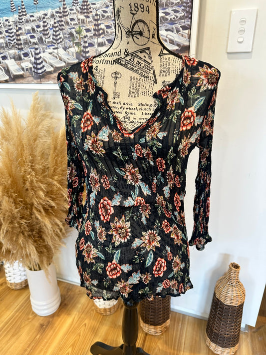 [SALE] Sussan - Top - Size 16 - Blue with floral print 
