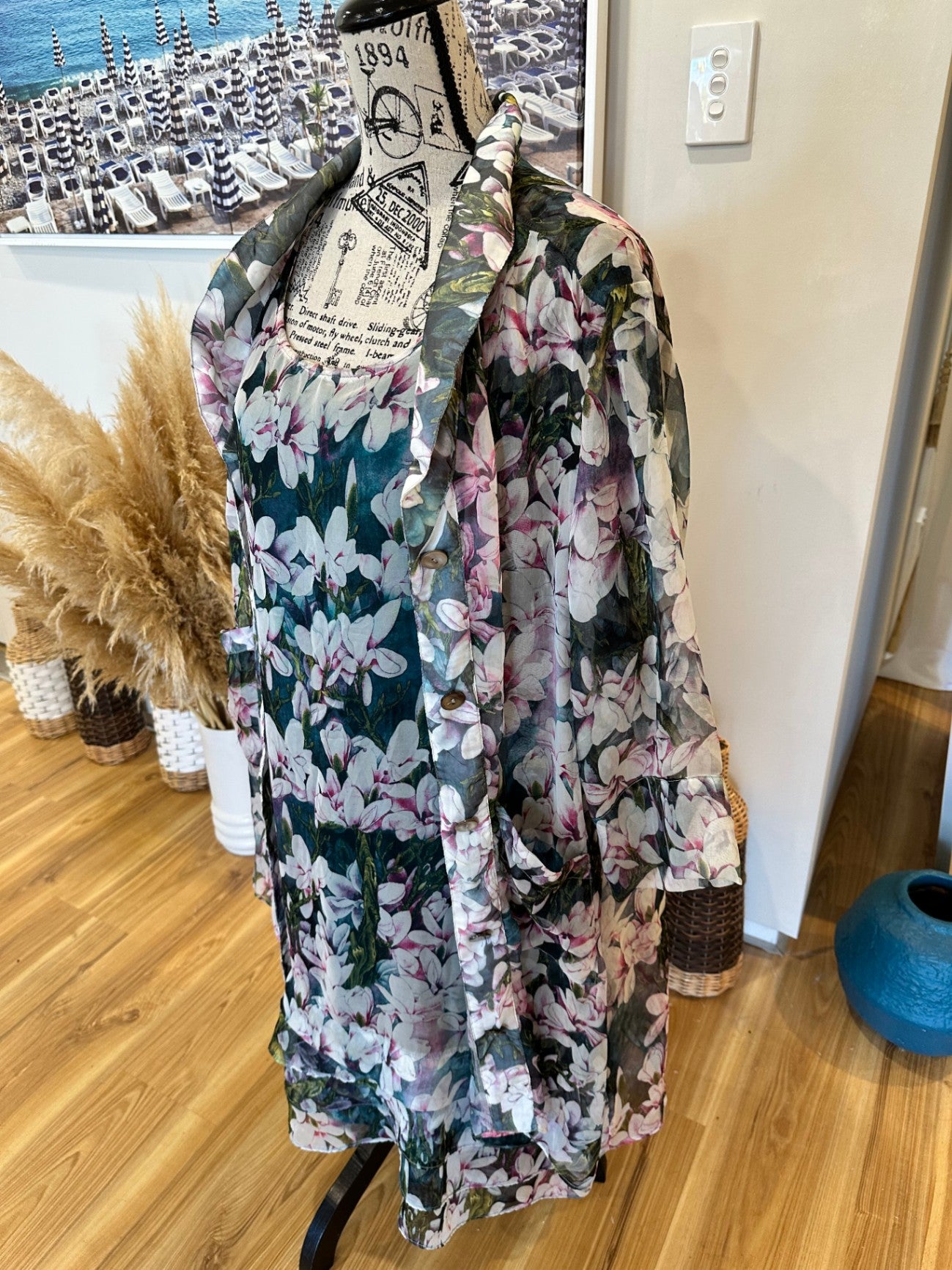 ReVue Dress and cardigan set 20 / 22 Multicolor (predominantly pink, white, and dark green)