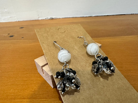 Earrings Black, White, Silver