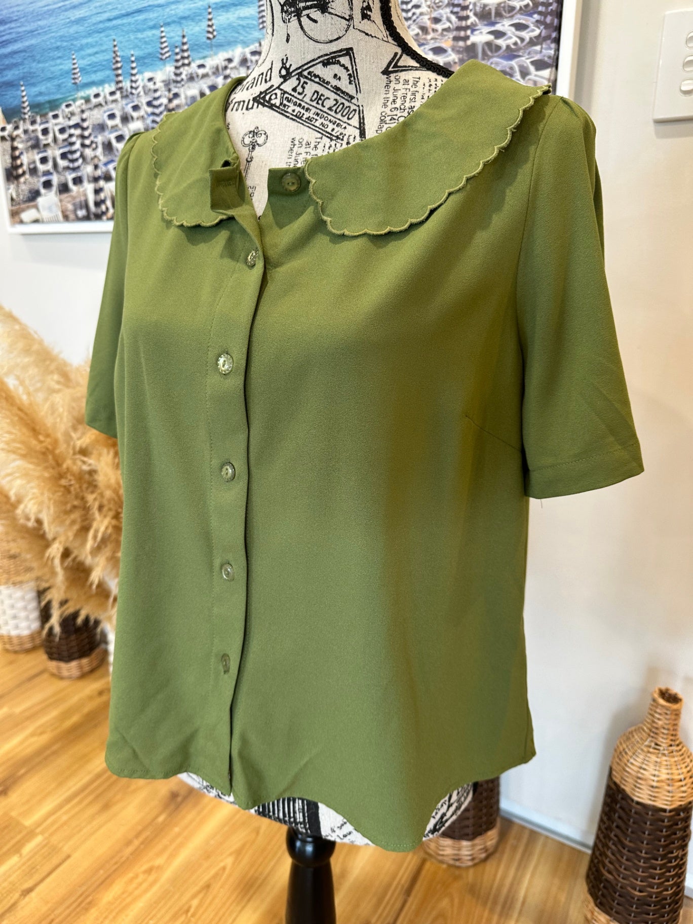 Princess Highway Blouse 14 Olive Green