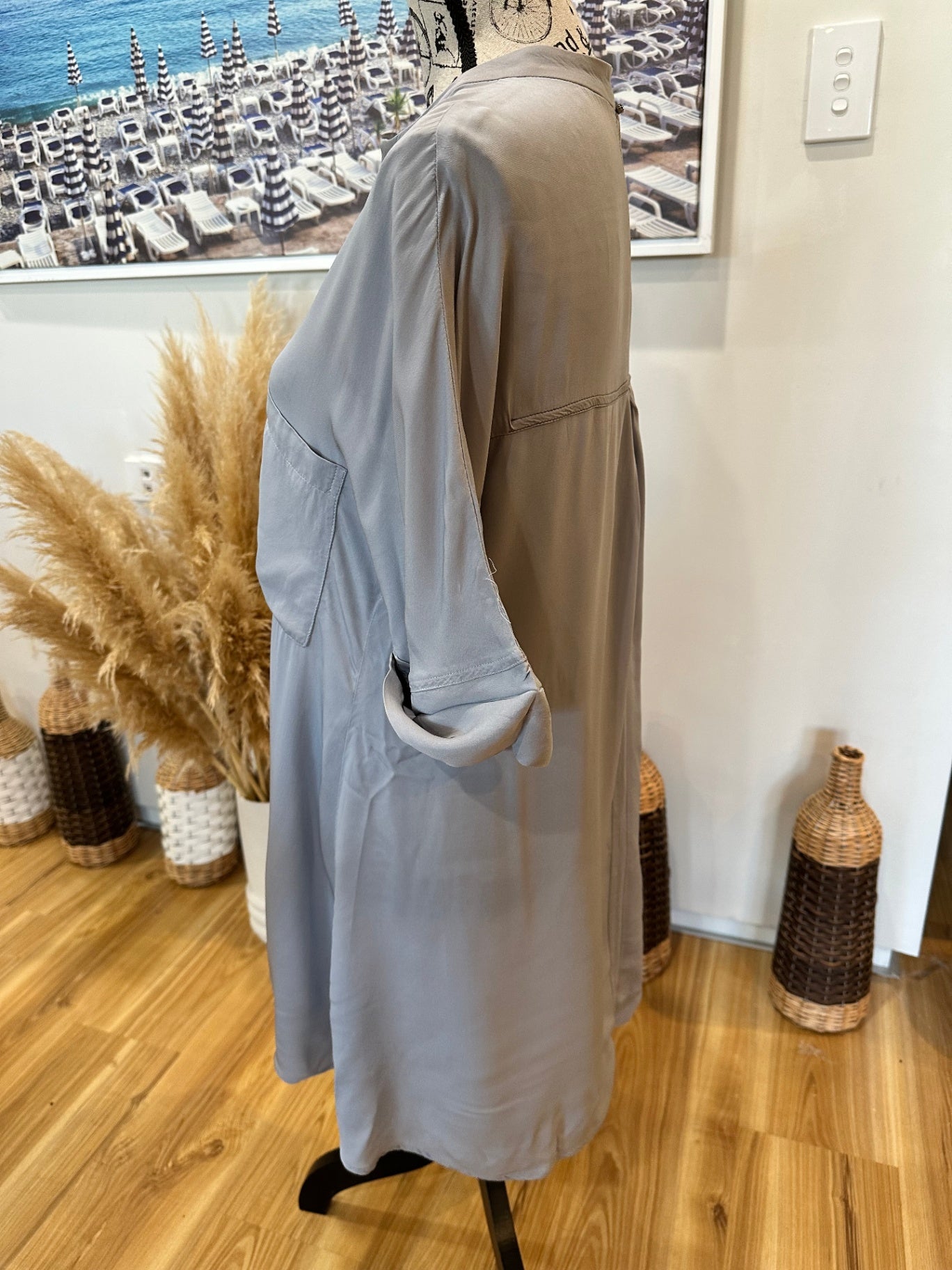 Made in New Zealand longline Blouse Grey