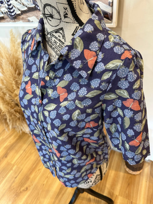 [SALE] Princess Highway Blouse 8 Blue with blackberries print